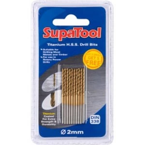 SupaTool Titanium Coated HSS Drill Bits 2x49mm 10 Piece