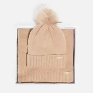 Image of Barbour International Womens Sparkle Beanie And Scarf Set - Oat