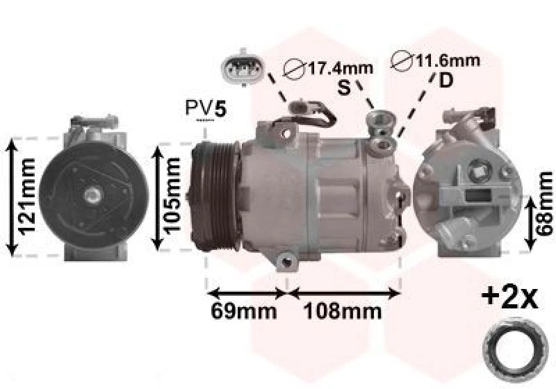 Image of VAN WEZEL Air conditioning compressor VAN WEZEL 3700K316