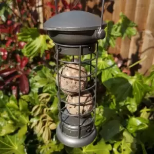 image of Tom Chambers Heavy Duty Flick and Click Garden Wild Bird Hanging Pewter Metal Fat Ball Feeder