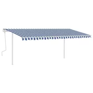 image of Vidaxl Manual Retractable Awning With Posts 5X3 M Blue And White