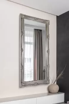 Image of 'Abbey' Full Length Silver Decorative Ornate Leaner Wall Mirror 5ft5 X 2ft7 (168cm X 78cm)