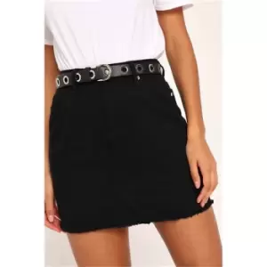 image of I Saw It First Black Raw Hem A Line Denim Skirt - Black