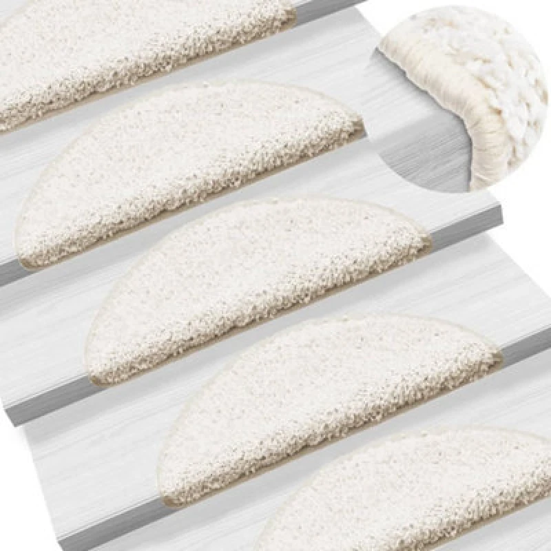 Image of vidaXL Carpet Stair Treads 15 pcs White Stair Mat Protector Runner Rug Carpet