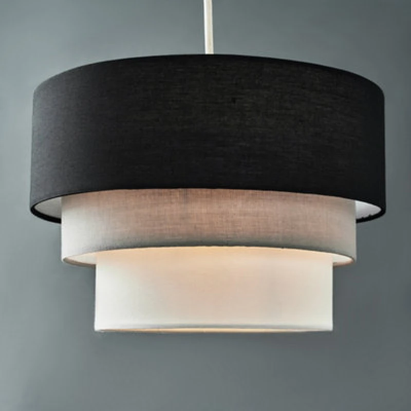 Image of ValueLights ValueLights Aztec Pair Three Tier Easy Fit Fabric Ceiling Lamp Shades with Bulbs in Black One Size Unisex 5016529024897