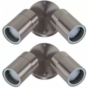 Image of Minisun - 2 x Stainless Steel Outdoor Garden Twin Wall Spotlights - IP44 Rated