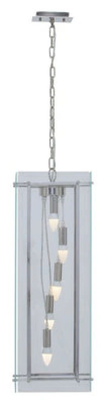 Image of Orsina 5 Bulb Pendant Light, Industrial Farmhouse Rectangular Ceiling Fixture, Clear Glass Shade With Nickel Finish