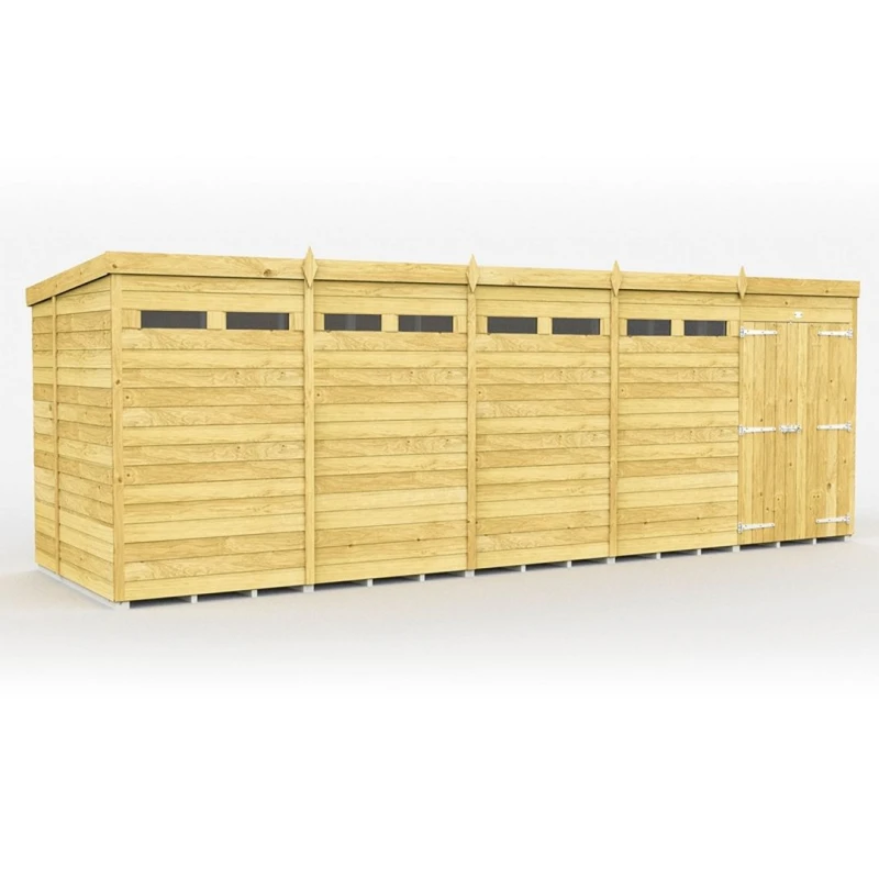 Image of Buttercup Farm 20 x 6 Feet Pent Security Shed - Double Door - L178 x W589 x H201cm in Brown Brown Unisex