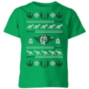 Image of Star Wars Yoda Sabre Knit Kids Christmas T-Shirt - Kelly Green - 9-10 Years
