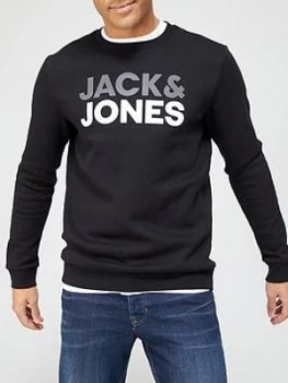 Image of Jack & Jones Logo Crew Neck Sweatshirt - Black, Size XL, Men