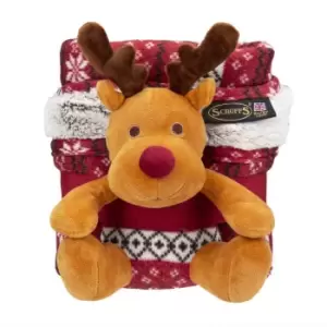 Image of Scruffs Santa Paws Blanket & Reindeer Gift 110 x 72.5cm - Burgundy