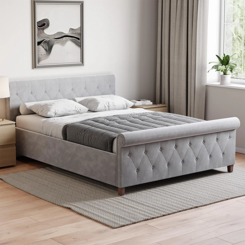 Image of Lassic Vittorio King Size Bed & Mattress Set Light Grey Velv unisex King Size