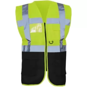 Image of Yoko Hi-Vis Premium Executive/Manager Waistcoat / Jacket (2XL) (Hi Vis Yellow/Black) - Hi Vis Yellow/Black