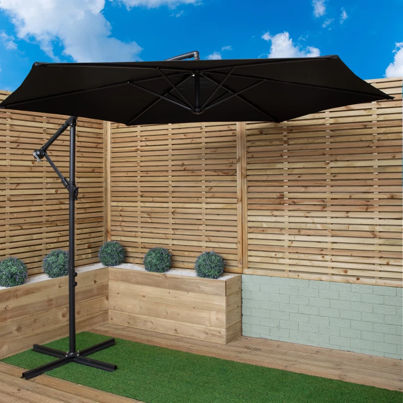 Image of Samuel Alexander 3m Cantilever Parasol in Black with Crank Handle for Patio Garden Banana Parasol with UV Protection Outdoor Umbrella Sun Shades for G