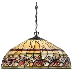 Image of Interiors 1900 Lighting - Interiors Ashtead - 3 Light Large Ceiling Pendant Dark Bronze, Tiffany glass, E27
