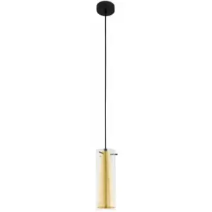 Image of Pendant Ceiling Light Black Shade Inner Gold Outer Clear Glass Bulb E27 1x60W