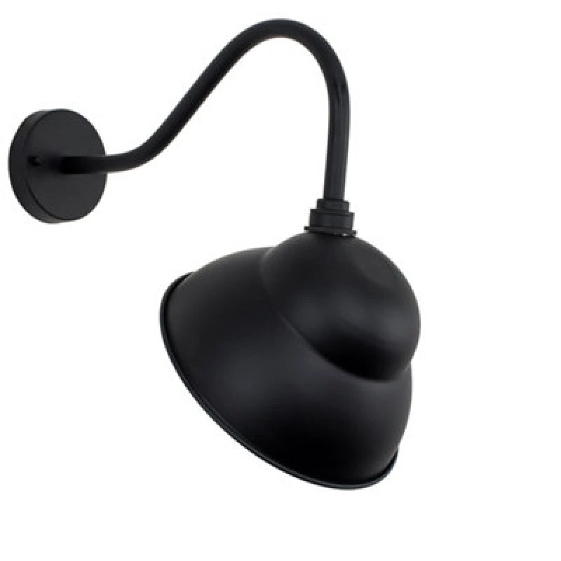 Image of Valuelights Porter Ip23 Rated Black Metal Swan Neck Decorative Outdoor Wall Light With Dome Shaped Light Shade With LED Bulb