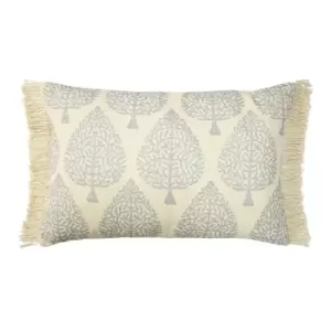 image of Tulsa Printed Fringed Cushion Silver/Natural, Silver/Natural / 40 x 60cm / Cover Only