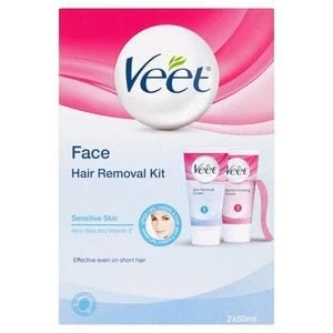 image of Veet 2 Step Facial Hair Cream Kit