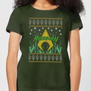 image of DC Aquaman Knit Womens Christmas T-Shirt - Forest Green - L