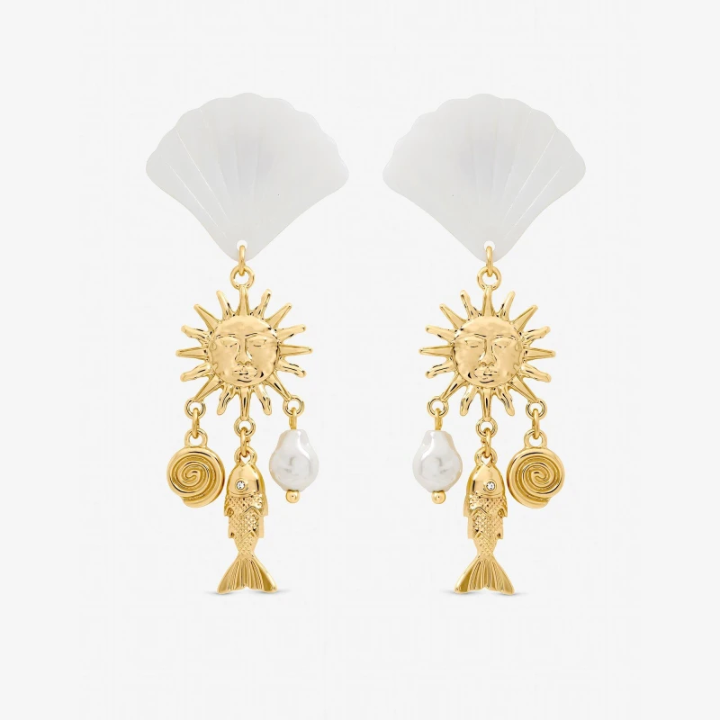 Image of Mood Gold Plated Statement Shell Drop Earrings Gold female One Size