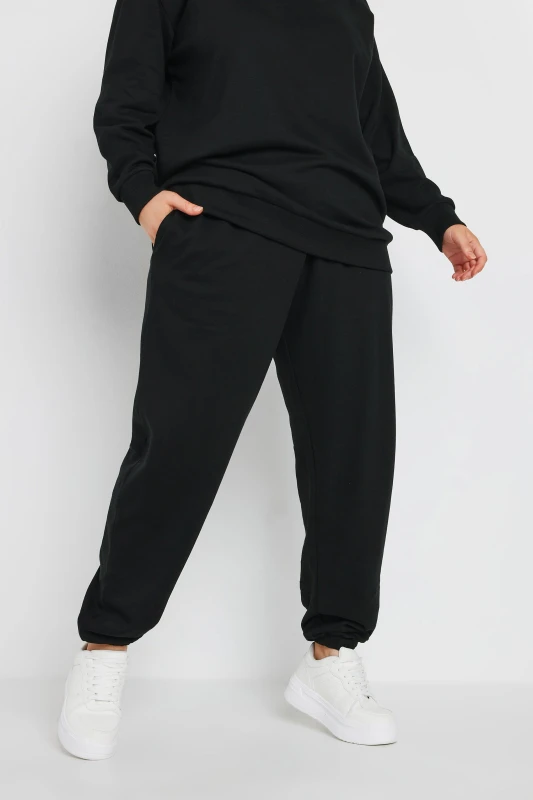 Image of Yours Womens Elasticated Cuffed Joggers in Black Size: 34-36 Black Female 34-36