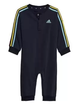 Image of adidas Infant 3-Stripes All-in-One - Navy, Size 0-3 Months