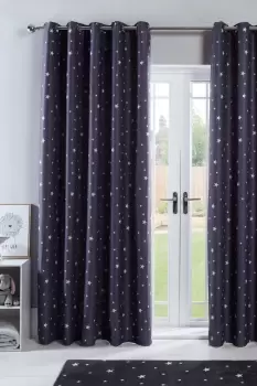 Image of Pair of Star Printed Eyelet Blackout Curtains
