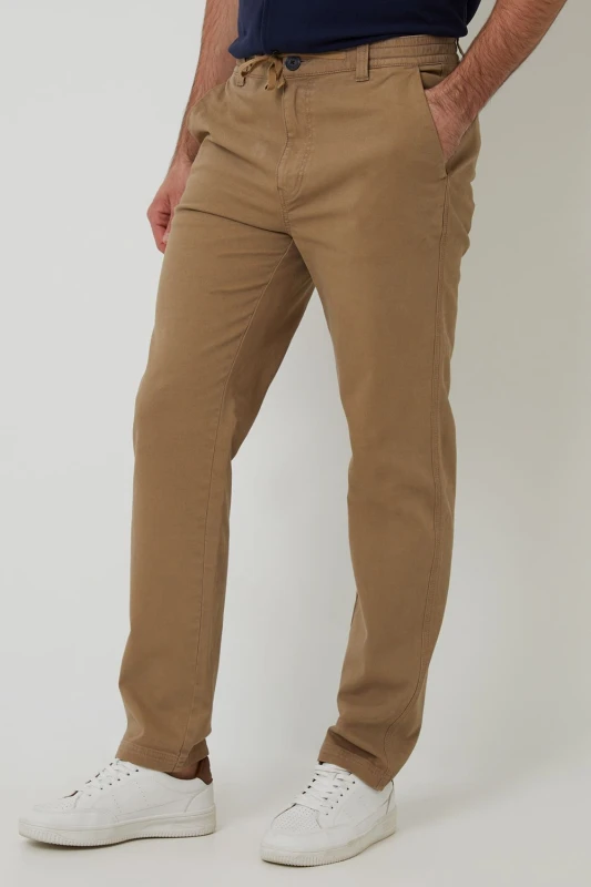 Image of Threadbare Threadbare Men Cotton Elasticated Waist Chino Trousers in Stone Size: 32R Stone 32R Male 7625915100688