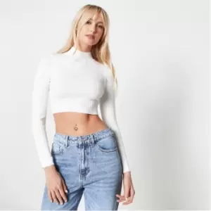 image of Missguided Rib High Neck Knit Crop Top - White