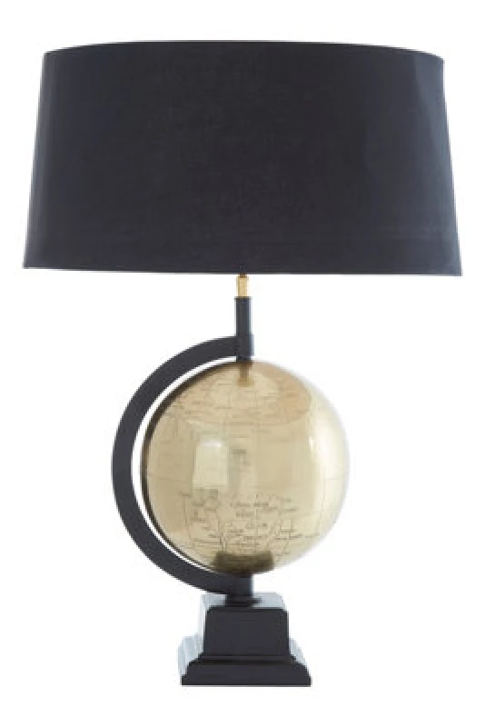 Image of Orsina Matte Antique Brass Globe Table Lamp, Arched Frame Rotating Globe With Tapered Black Shade