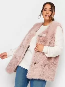 Image of Yours Yours Plush Fur Gilet With Toggles, Pink, Size 30-32, Women