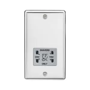 image of Knightsbridge - 115-230V Dual Voltage Shaver Socket with Grey Insert - Rounded Edge Polished Chrome