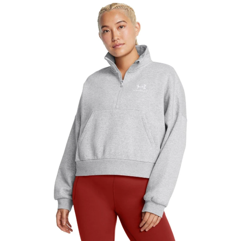 Image of Under Armour Icon Fleece Oversized 1/2 Zip Top Grey female 0-2