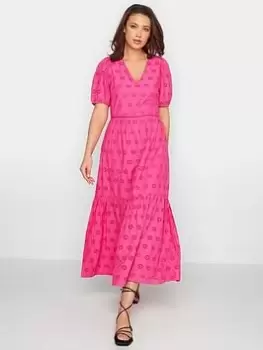 Image of Long Tall Sally Tall V Neck Broderie Dress - Pink, Size 14, Women