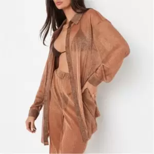 image of Missguided Glitter Oversized Beach Cover Up Shirt - Brown