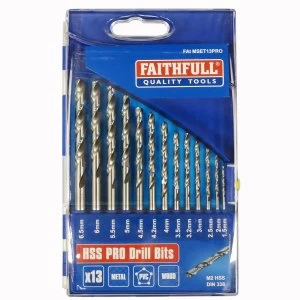 image of Faithfull HSS Drill Bit Set of 13 M2 - 1.5-6.5mm