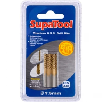 image of SupaTool Titanium Coated HSS Drill Bits 3x61mm 10 Piece