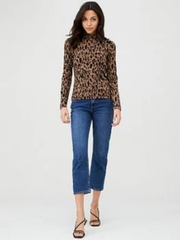 Image of WHISTLES High Neck Animal Jacquard Top - Leopard Print, Leopard Print, Size 16, Women