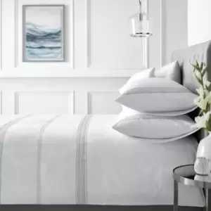 Image of Embroidered Band 100% Cotton 200 Thread Count Duvet Cover Set, White, Double - Appletree Boutique