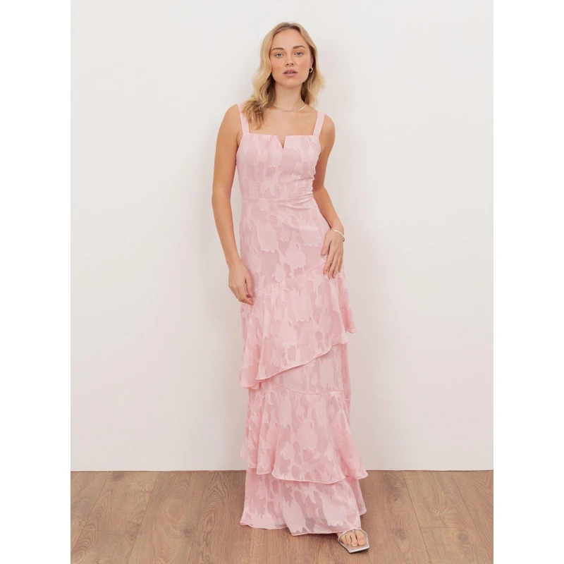 Image of Anaya with Love Womens Floral Burnout Strappy Asymmetric Ruffle Maxi Dress in Light Pink Size: 12 Light Pink Female 12