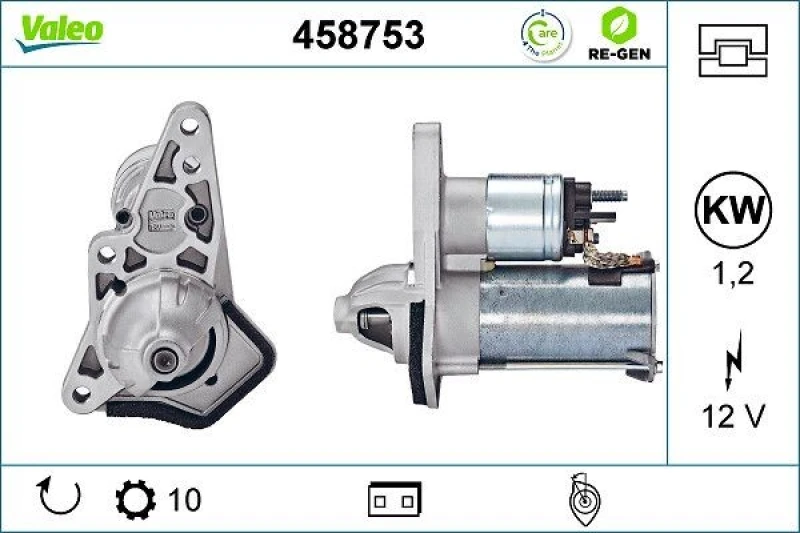Image of VALEO 458753 Starter motor REMANUFACTURED PREMIUM, 1,2kW, 12V, Number of Teeth: 10 Starter (2)