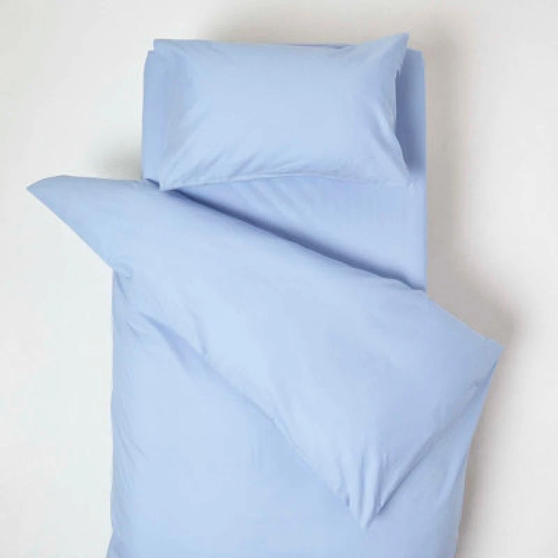 Image of Homescapes Cotton Cot Bed Duvet Cover Set 200 Thread Count Blue