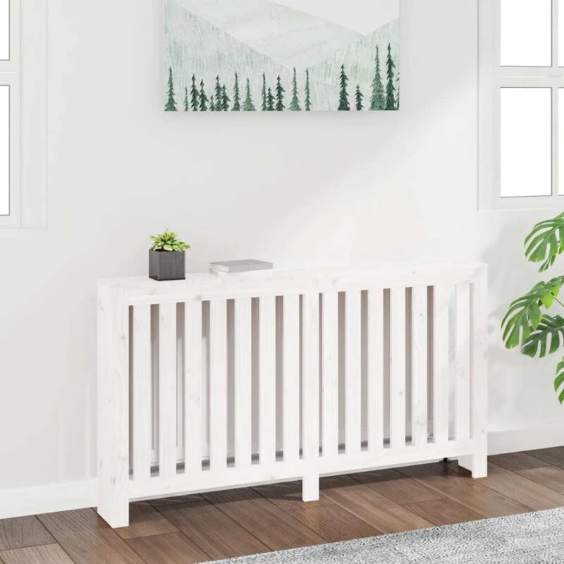 Image of Vidaxl Radiator Cover White 153X19X84cm Solid Wood Pine, White 822577