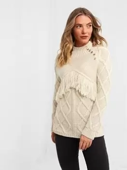 image of Joe Browns Tassel Cable Knit Jumper - Beige, Beige, Size 12, Women