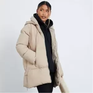 Image of I Saw It First Premium Oversized Hooded Padded Coat With Drawstring Detail - Brown