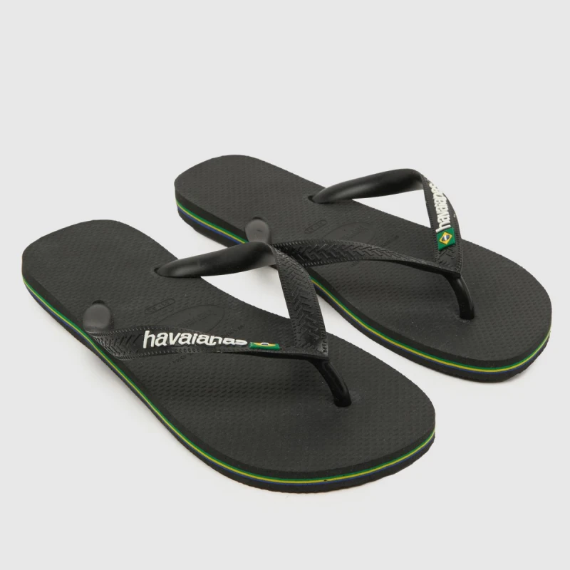 Image of Havaianas brasil logo sandals in Black UK 9/10 (EU 45)