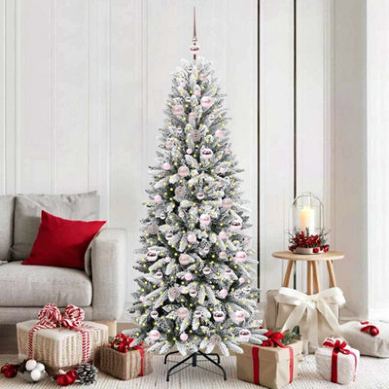 Image of vidaXL Artificial Christmas Tree with 300 LEDs, Pink Balls White 73 x 73 x 180 cm, White 3396047