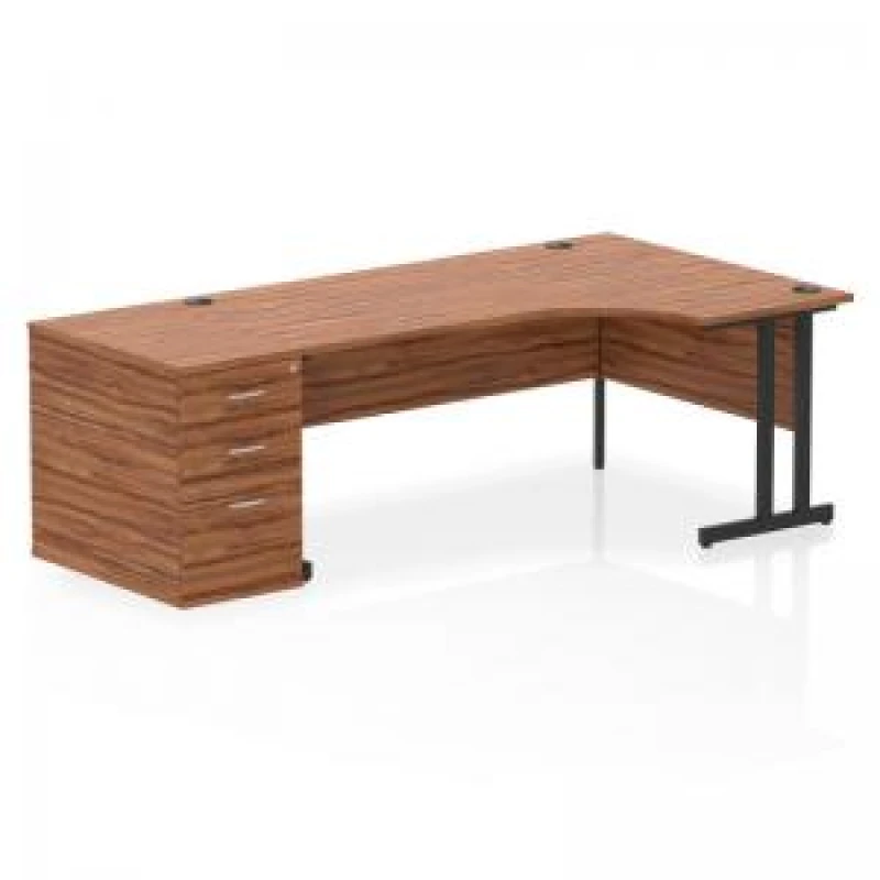 Image of Impulse Impulse 1800mm Right Crescent Office Desk Walnut Top Black Cantilever Leg Workstation 800 Deep Desk High Pedestal IWSRC188BCWNT