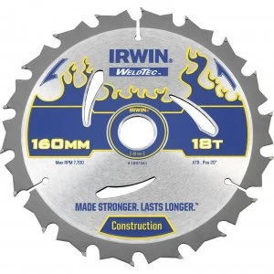 Image of Irwin Weldtec Construction Saw Blade 160mm 18T 20mm